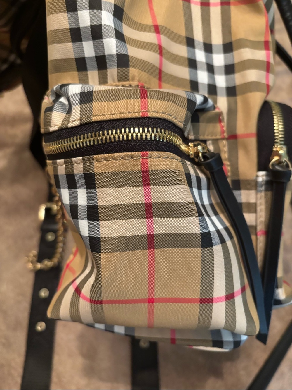 Tan Nova Check Drawstring Backpack with Black Trim - Picture 9 of 10